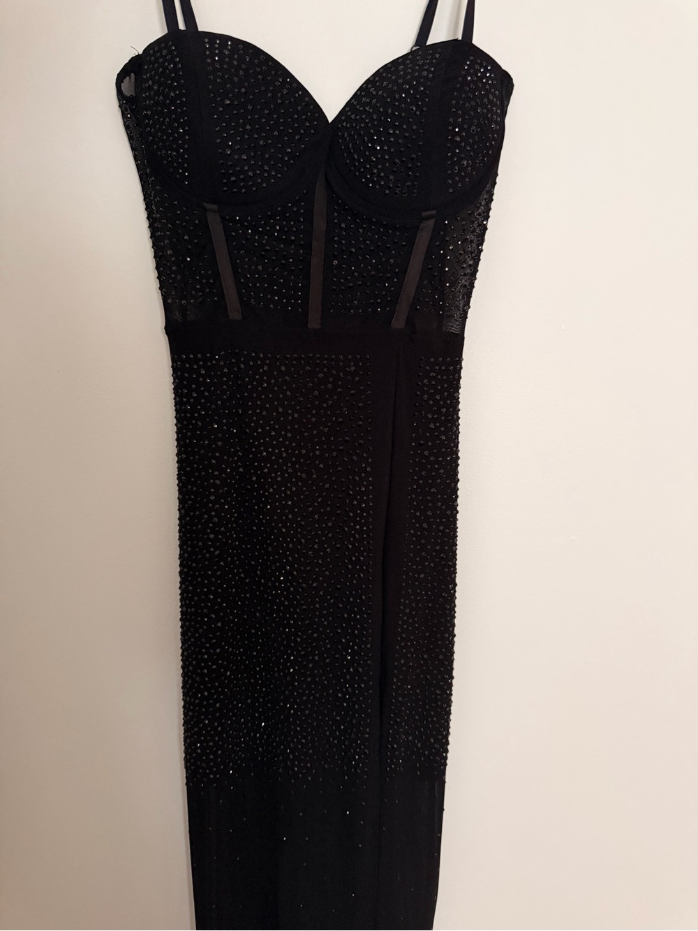 Black Embellished Strappy Evening Dress